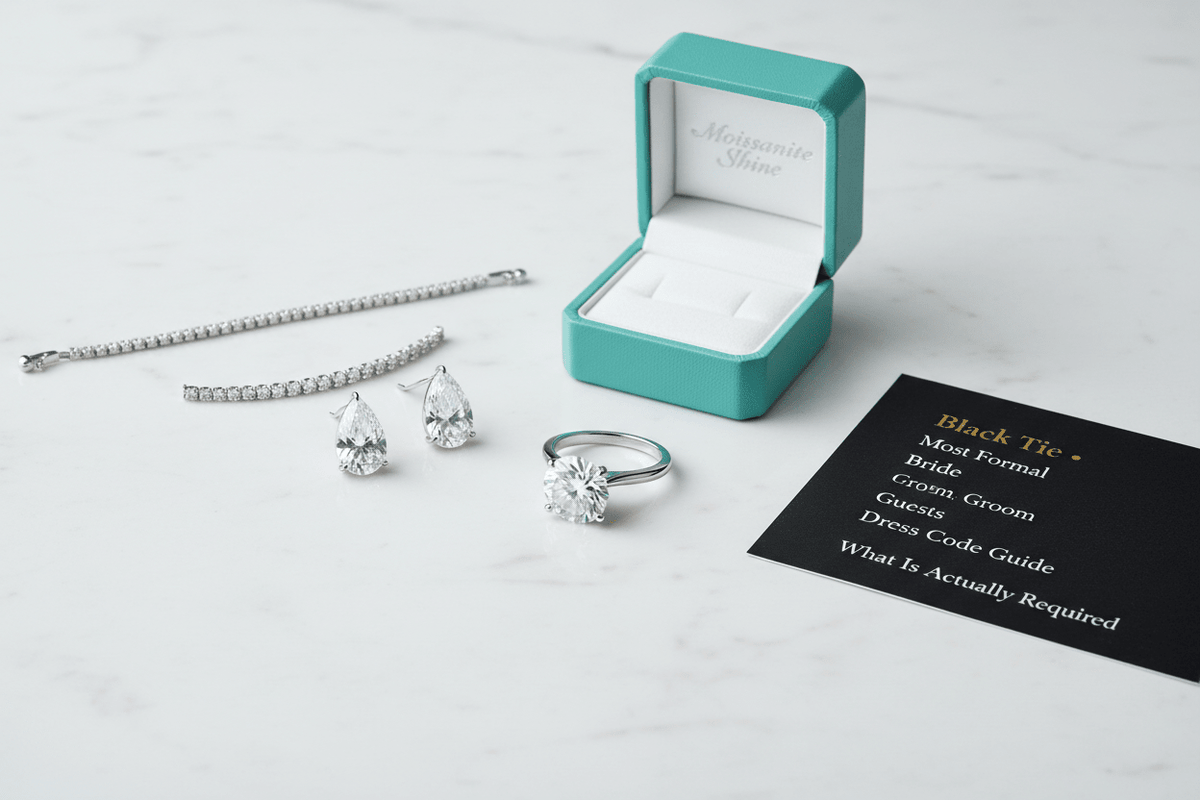 Black Tie Wedding Jewelry: What the Dress Code Actually Requires - Moissanite Shine