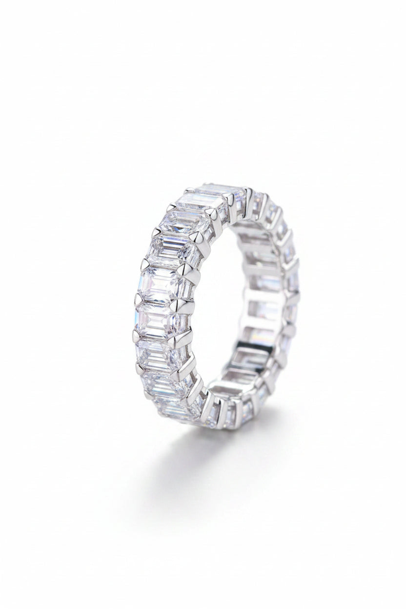 Emerald Cut Moissanite Eternity Band – Architectural Step-Cut Design Symbolizing a New Beginning, VVS1 D Color | Moissanite Shine