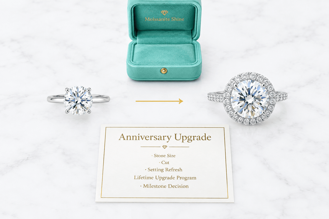 How to Upgrade Your Moissanite Engagement Ring for Your Anniversary - Moissanite Shine