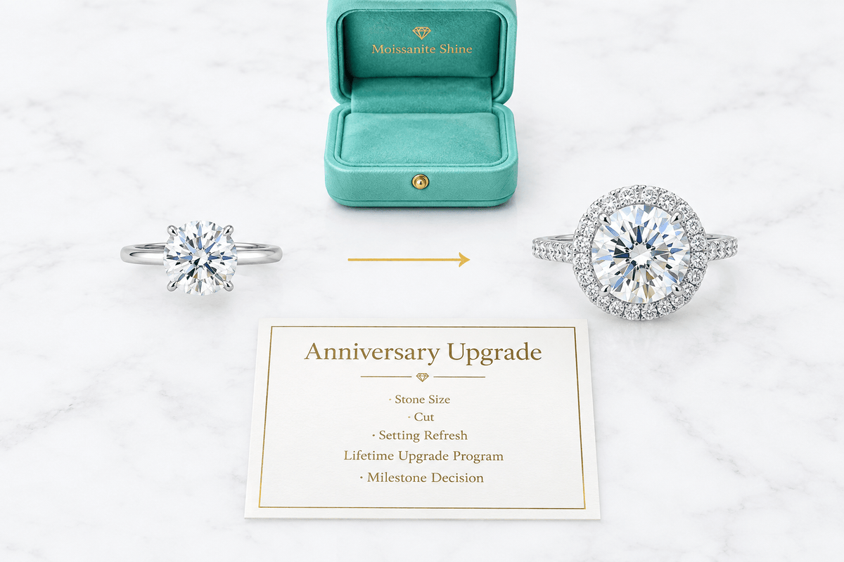 How to Upgrade Your Moissanite Engagement Ring for Your Anniversary - Moissanite Shine