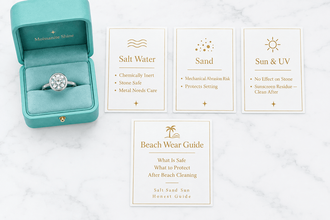 Moissanite at the Beach: Salt Water, Sand & Sun Guide - Moissanite Shine