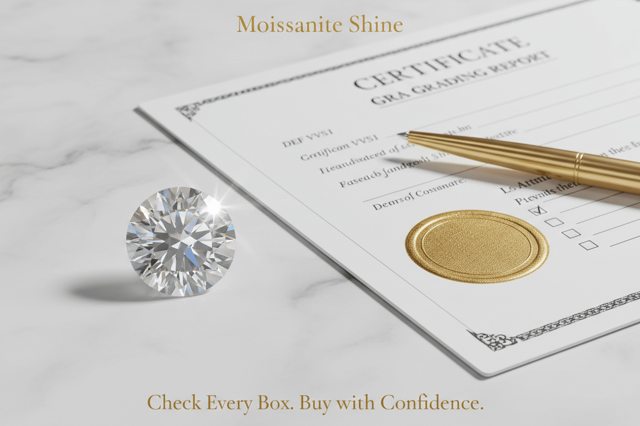 Moissanite Buying Checklist 2026: Everything to Verify Before You Buy - Moissanite Shine