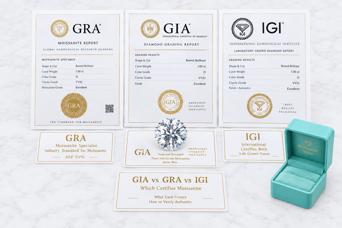 Moissanite Certification Guide: GIA vs. GRA vs. IGI Explained - Moissanite Shine