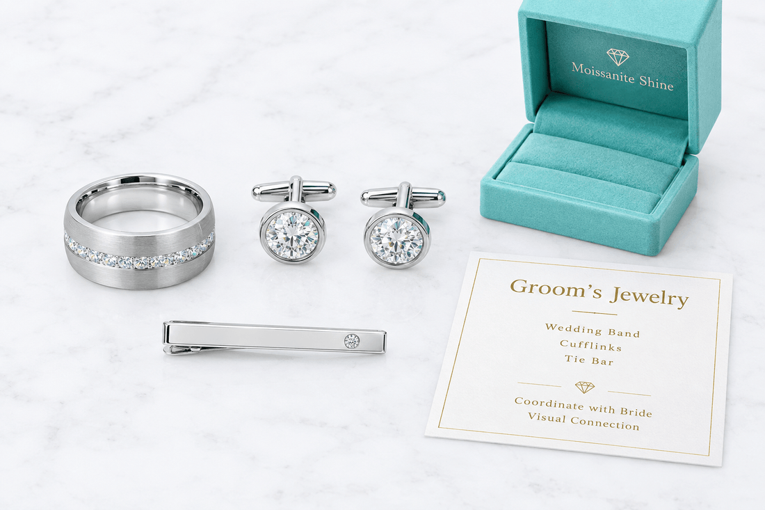 Moissanite for the Groom: Wedding Band and Accessories Guide - Moissanite Shine