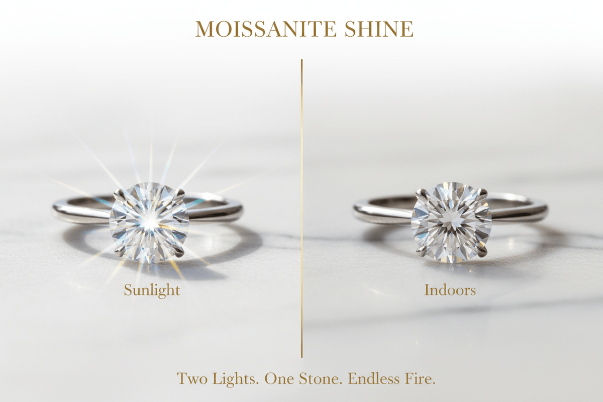 Moissanite in Sunlight vs. Indoors: How Light Changes Everything - Moissanite Shine
