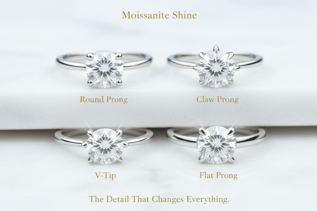 Moissanite Prong Styles Guide: Claw, V-Tip, Flat & More - Moissanite Shine