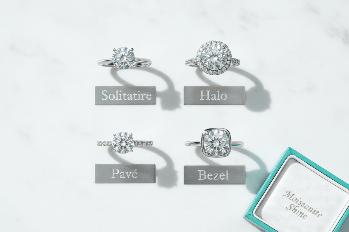 Moissanite Ring Settings Explained: Solitaire, Halo, Pavé, Bezel - Moissanite Shine