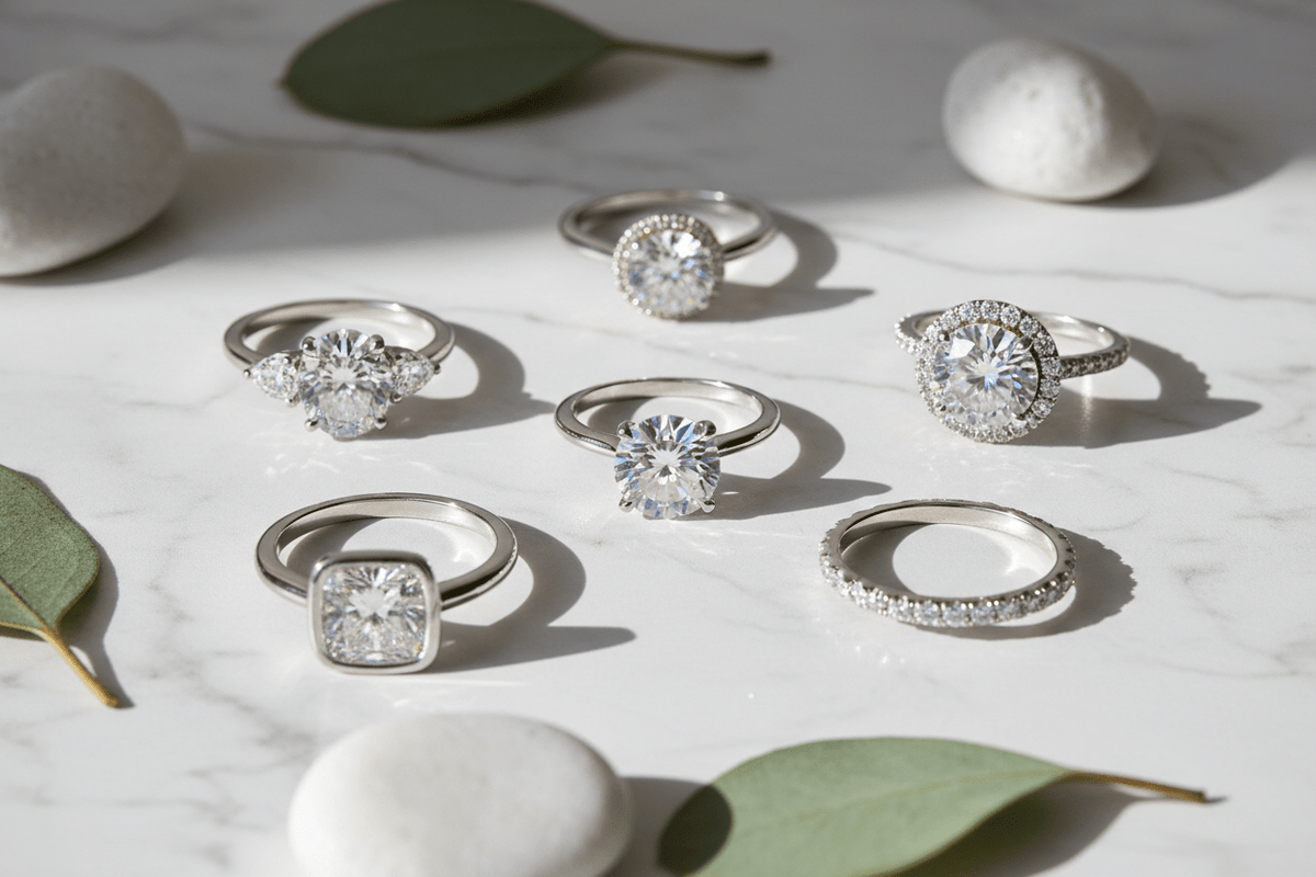 Moissanite Ring Settings Explained: Solitaire, Halo, Pavé, Bezel & More — The Complete 2026 Guide - Moissanite Shine