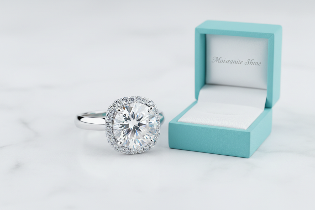 Shop handcrafted D-color VVS1 Moissanite halo engagement rings at Moissanite Shine. Includes GRA certificate, lifetime warranty & free US shipping.