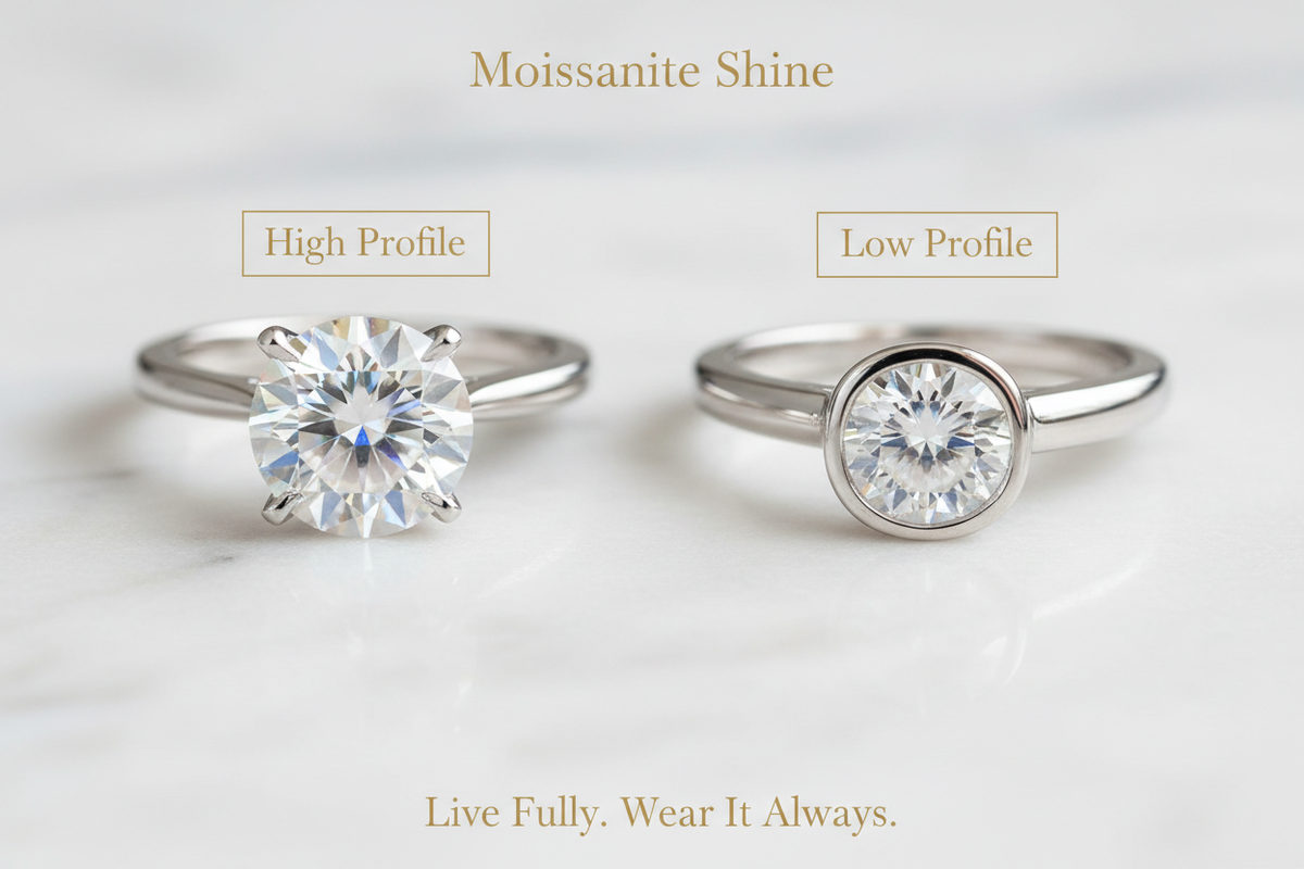 D Color VVS1 Moissanite Engagement Ring, Wedding Band & Fine Jewelry. Handcrafted, conflict-free, lifetime warranty, free US shipping, trade-up program at full value.