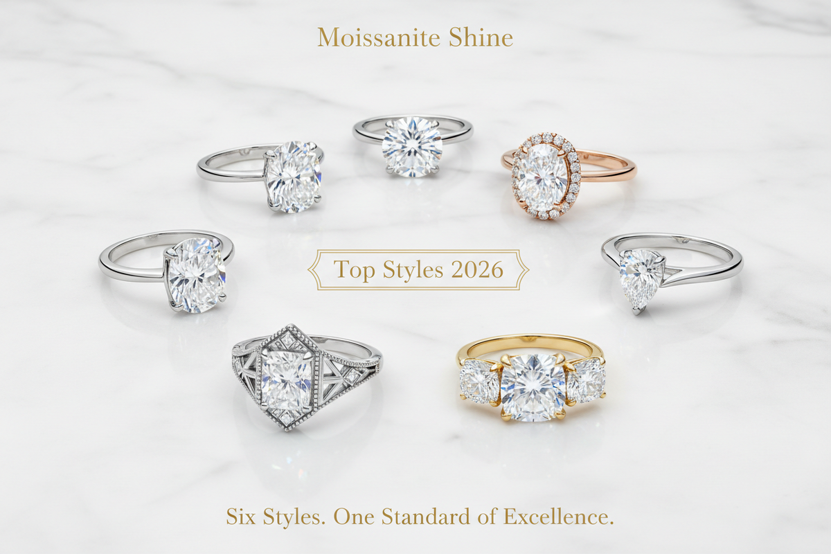 D Color VVS1 Moissanite Engagement Ring, Wedding Band & Fine Jewelry. Handcrafted, conflict-free, lifetime warranty, free US shipping, trade-up program at full value.