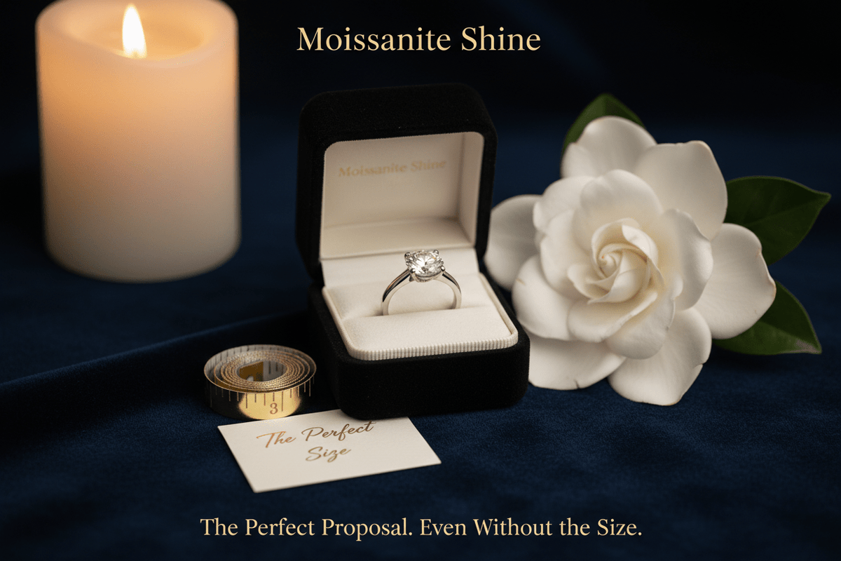 Moissanite Surprise Proposal: The Complete Ring Guide for Proposing Without Knowing Her Size - Moissanite Shine