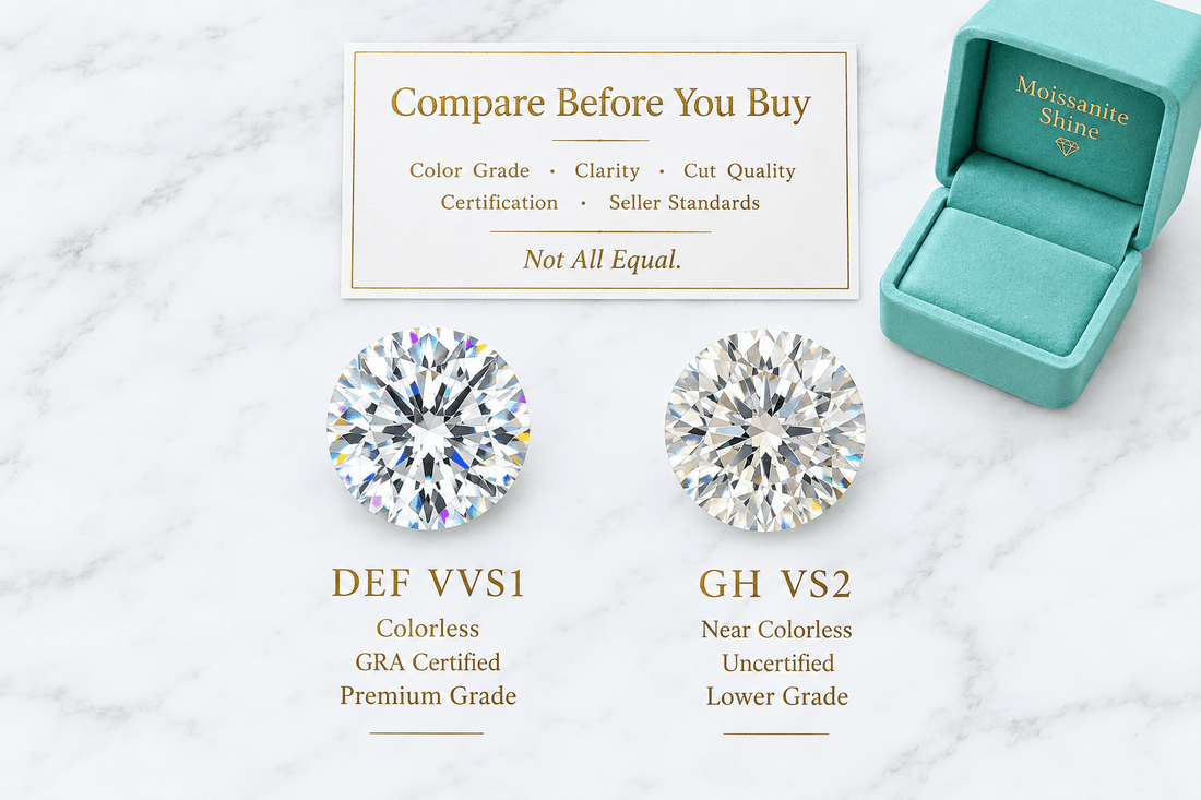 Moissanite vs. Moissanite: How to Compare Two Stones Before You Buy - Moissanite Shine