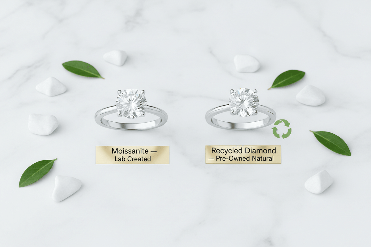 Moissanite vs. Recycled Diamond: The Ethical Buyer's Complete Guide - Moissanite Shine
