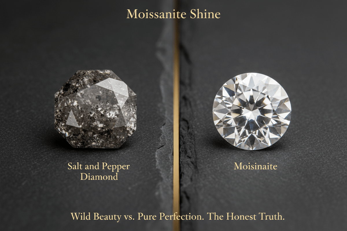 Moissanite vs. Salt & Pepper Diamond: The Honest Comparison - Moissanite Shine