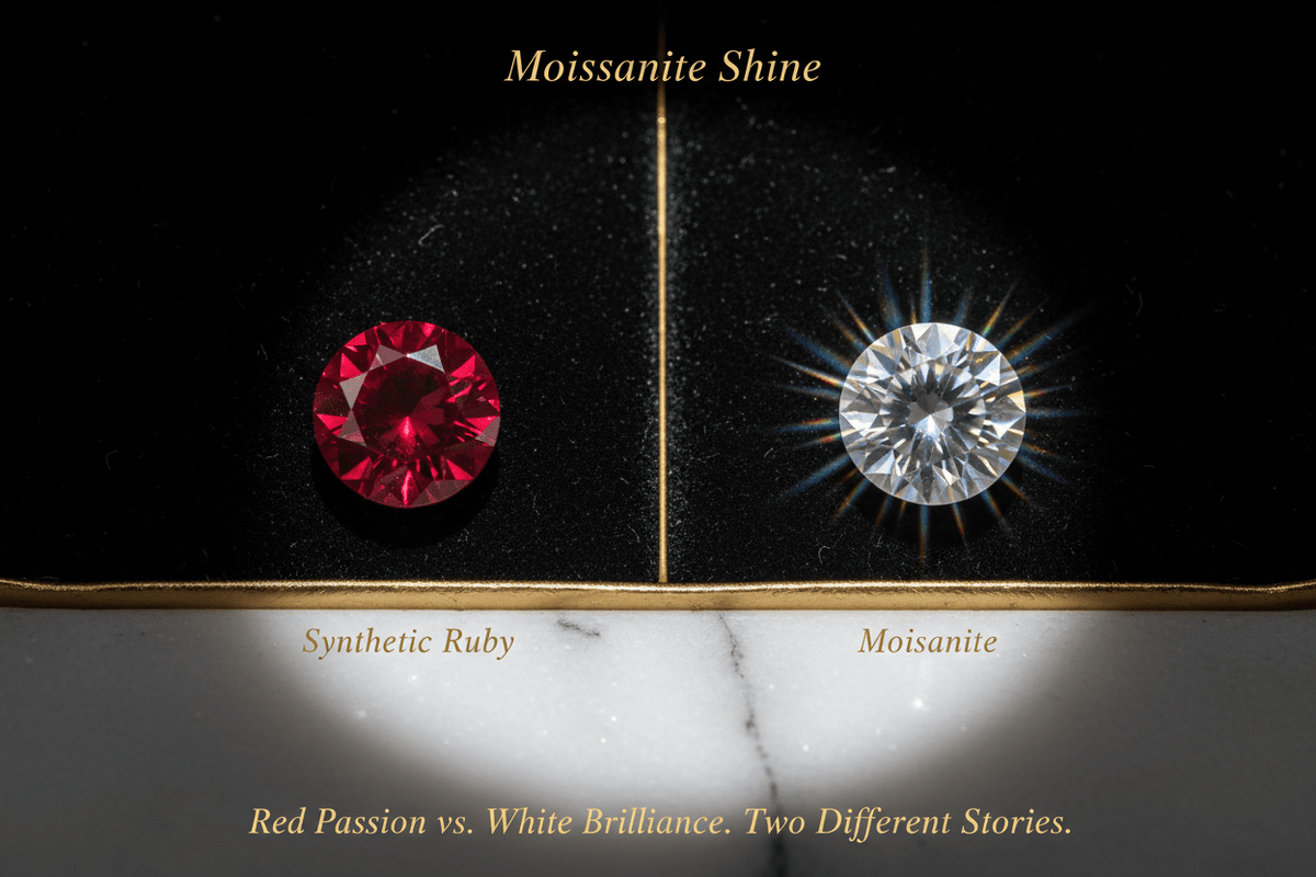 Moissanite vs. Synthetic Ruby: Two Lab-Created Stones, Completely Different Purposes - Moissanite Shine