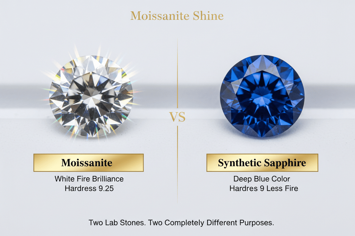 Moissanite vs. Synthetic Sapphire: Two Lab-Created Stones, Completely Different Purposes - Moissanite Shine