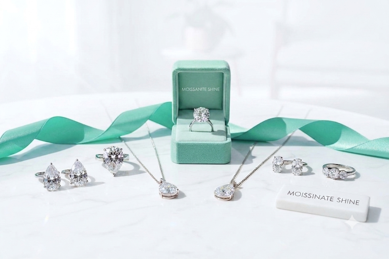 Shop a luxurious, handcrafted moissanite jewelry collection with a lifetime guarantee and free shipping (D COLOR-VVS1). Includes moissanite engagement rings, moissanite earrings, moissanite bracelets, and moissanite necklaces.