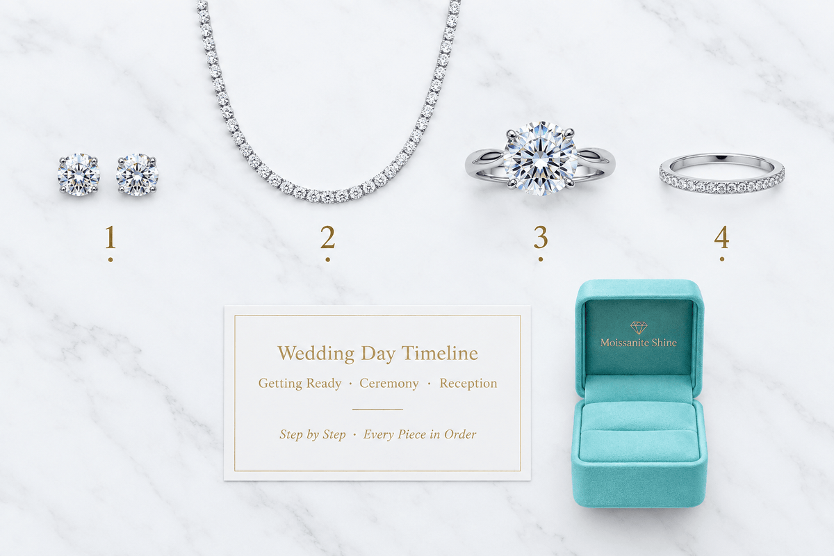 Wedding Day Jewelry Timeline: When to Put On Each Piece - Moissanite Shine