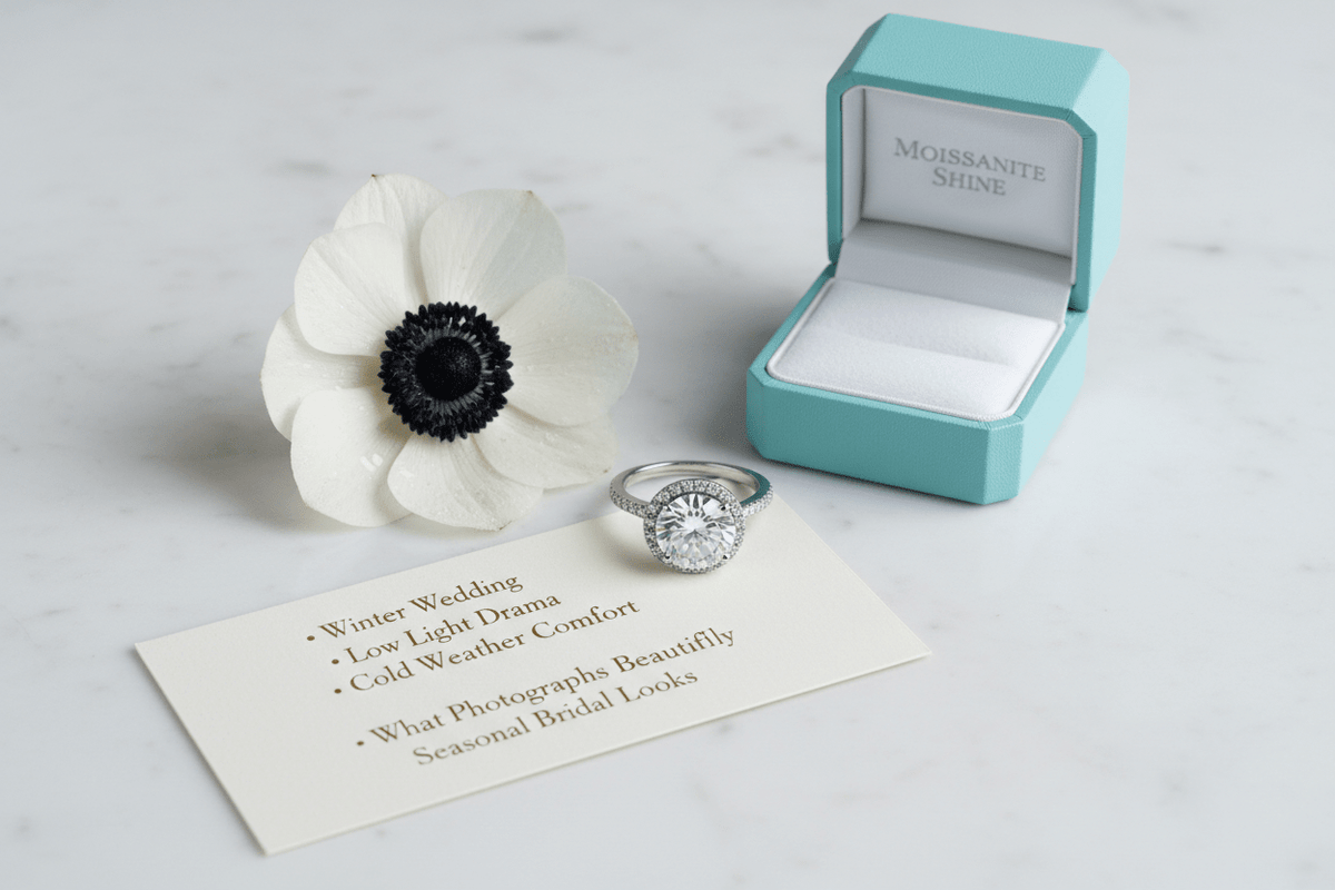 Winter Wedding Jewelry: What Works in Cold Weather and Low Light - Moissanite Shine