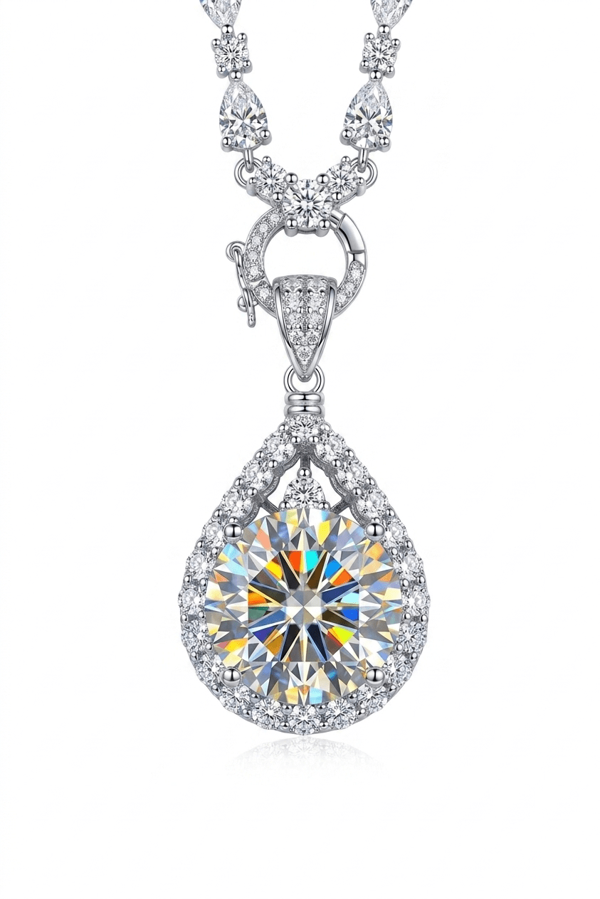 10 Carat Teardrop Moissanite Pendant Tennis Necklace – Round Cut VVS1 D Color (GRA Certified) | Necklace | Moissanite Shine