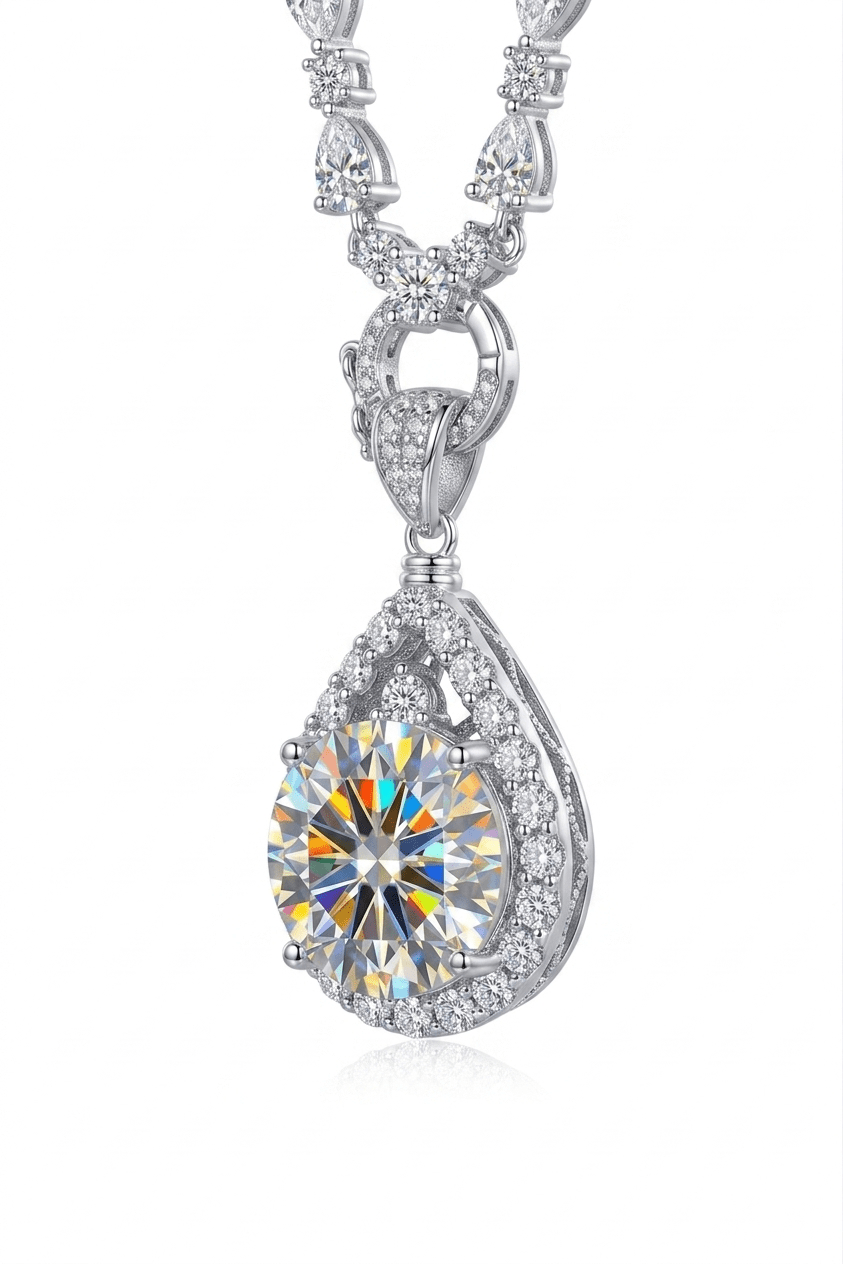 10 Carat Teardrop Moissanite Pendant Tennis Necklace – Round Cut VVS1 D Color (GRA Certified) | Necklace | Moissanite Shine