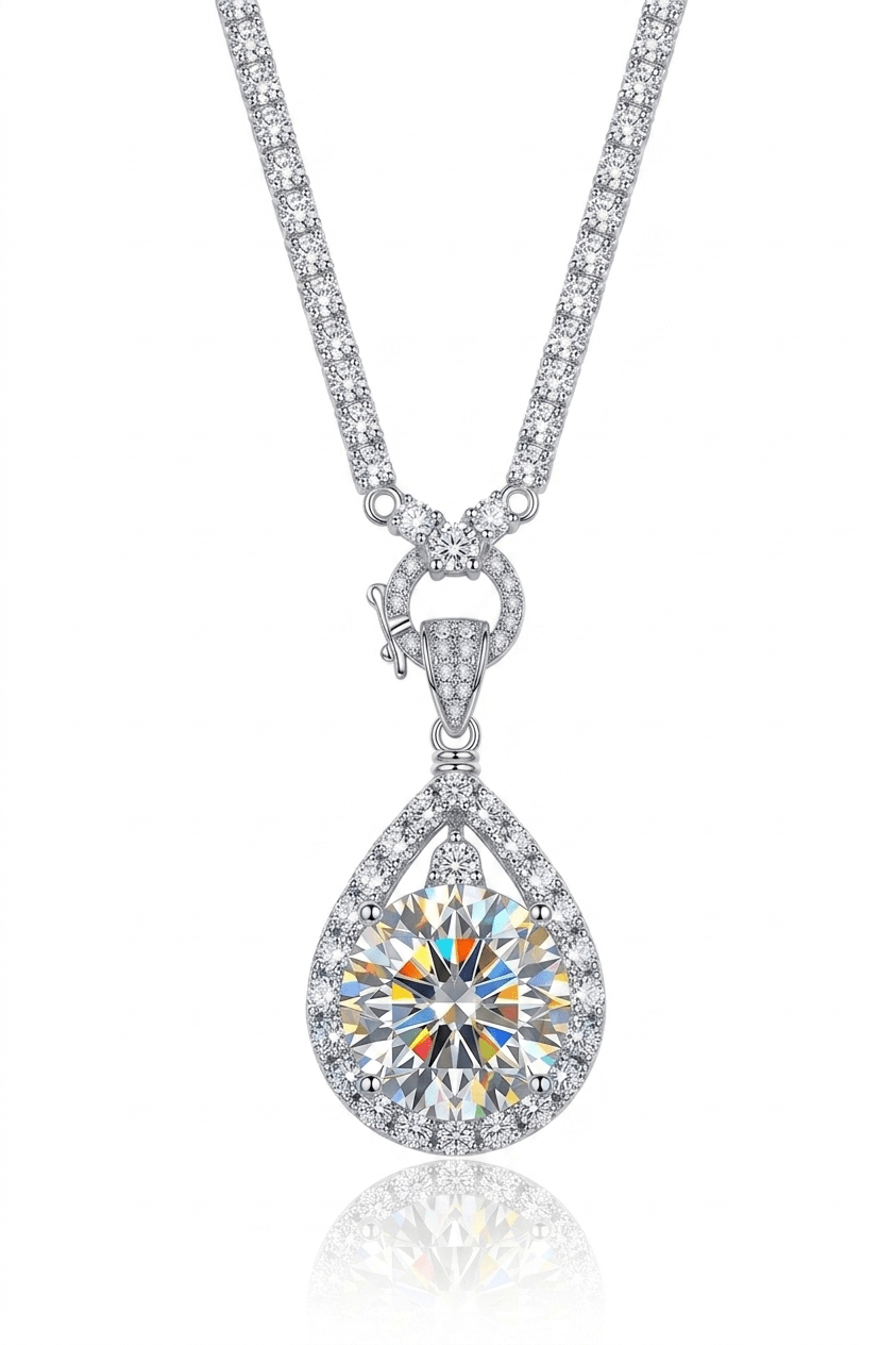 10 Carat Teardrop Moissanite Pendant Tennis Necklace – Round Cut VVS1 D Color (GRA Certified) | Necklace | Moissanite Shine
