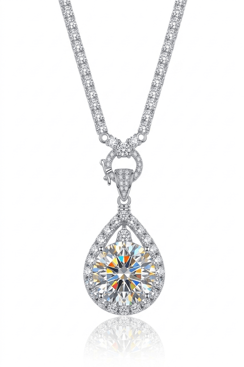10 Carat Teardrop Moissanite Pendant Tennis Necklace – Round Cut VVS1 D Color (GRA Certified) | Necklace | Moissanite Shine