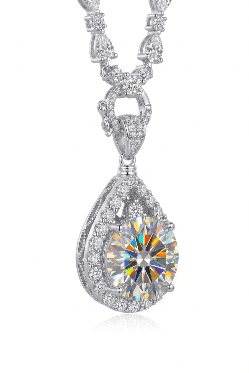 10 Carat Teardrop Moissanite Pendant Tennis Necklace – Round Cut VVS1 D Color (GRA Certified) | Necklace | Moissanite Shine