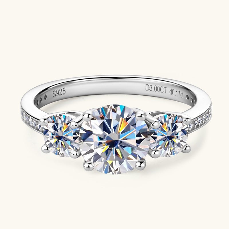 3ct Three Stone Round Cut Moissanite Engagement Ring VVS1 Flawless D Color GRA Certified - Moissanite Shine | RING | Moissanite Shine