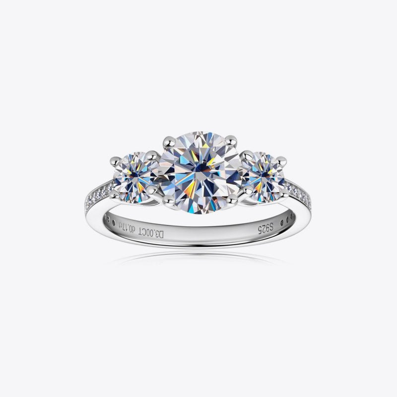 3ct Three Stone Round Cut Moissanite Engagement Ring VVS1 Flawless D Color GRA Certified - Moissanite Shine | RING | Moissanite Shine
