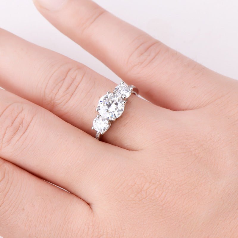 3ct Three Stone Round Cut Moissanite Engagement Ring VVS1 Flawless D Color GRA Certified - Moissanite Shine | RING | Moissanite Shine