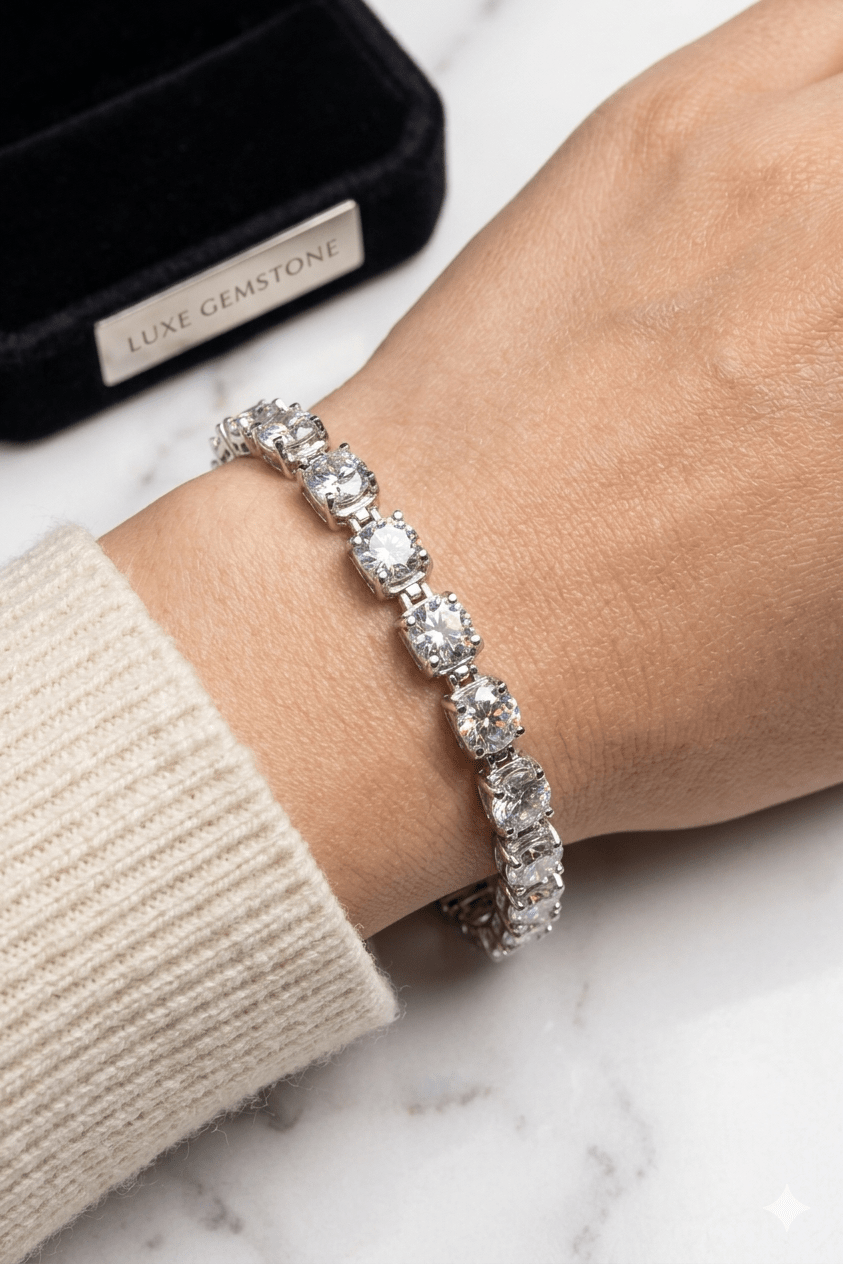 Classic 10 Carat Moissanite Tennis Bracelet – Round Cut VVS1 D Color Modern Luxury 7 - Inch Wristband (GRA Certified) | Bracelet | Moissanite Shine