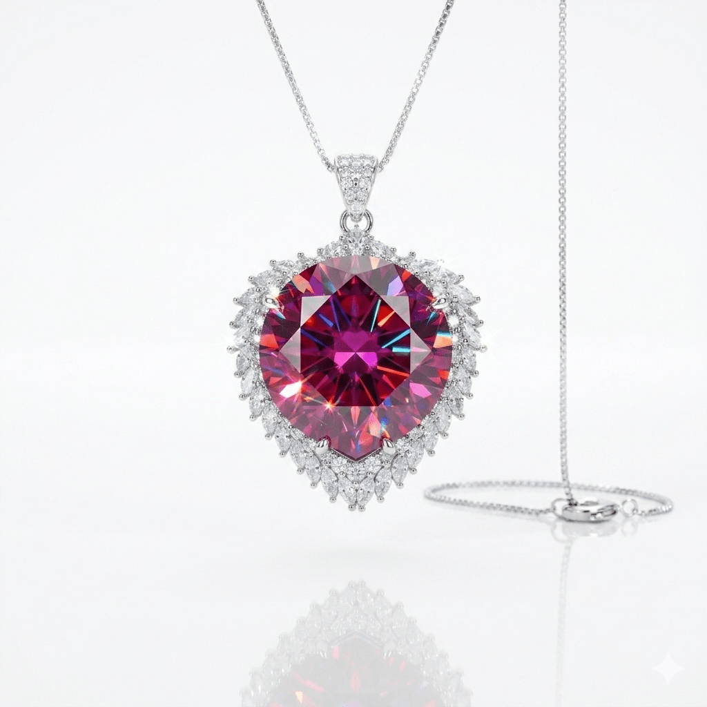 Elegant Pink Moissanite Heart Pendant Necklace – 20 Carat Round Cut VVS1 Luxury Statement Piece (GRA Certified) | Necklace | Moissanite Shine
