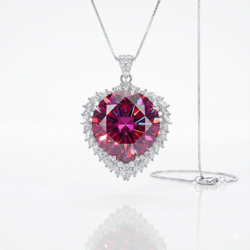 Elegant Pink Moissanite Heart Pendant Necklace – 20 Carat Round Cut VVS1 Luxury Statement Piece (GRA Certified) | Necklace | Moissanite Shine