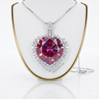 Elegant Pink Moissanite Heart Pendant Necklace – 20 Carat Round Cut VVS1 Luxury Statement Piece (GRA Certified) | Necklace | Moissanite Shine