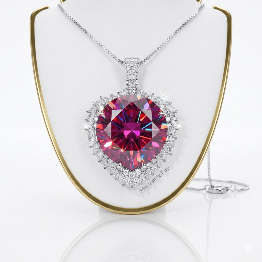 Elegant Pink Moissanite Heart Pendant Necklace – 20 Carat Round Cut VVS1 Luxury Statement Piece (GRA Certified) | Necklace | Moissanite Shine