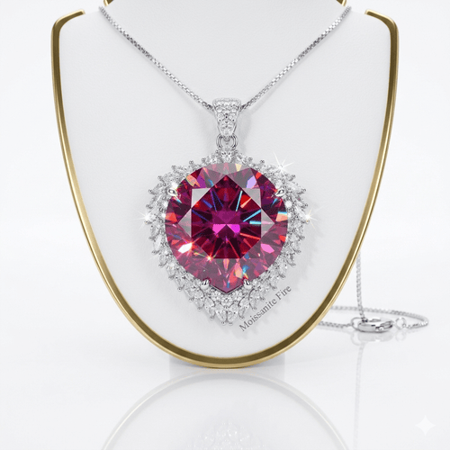 Elegant Pink Moissanite Heart Pendant Necklace – 20 Carat Round Cut VVS1 Luxury Statement Piece (GRA Certified) | Necklace | Moissanite Shine