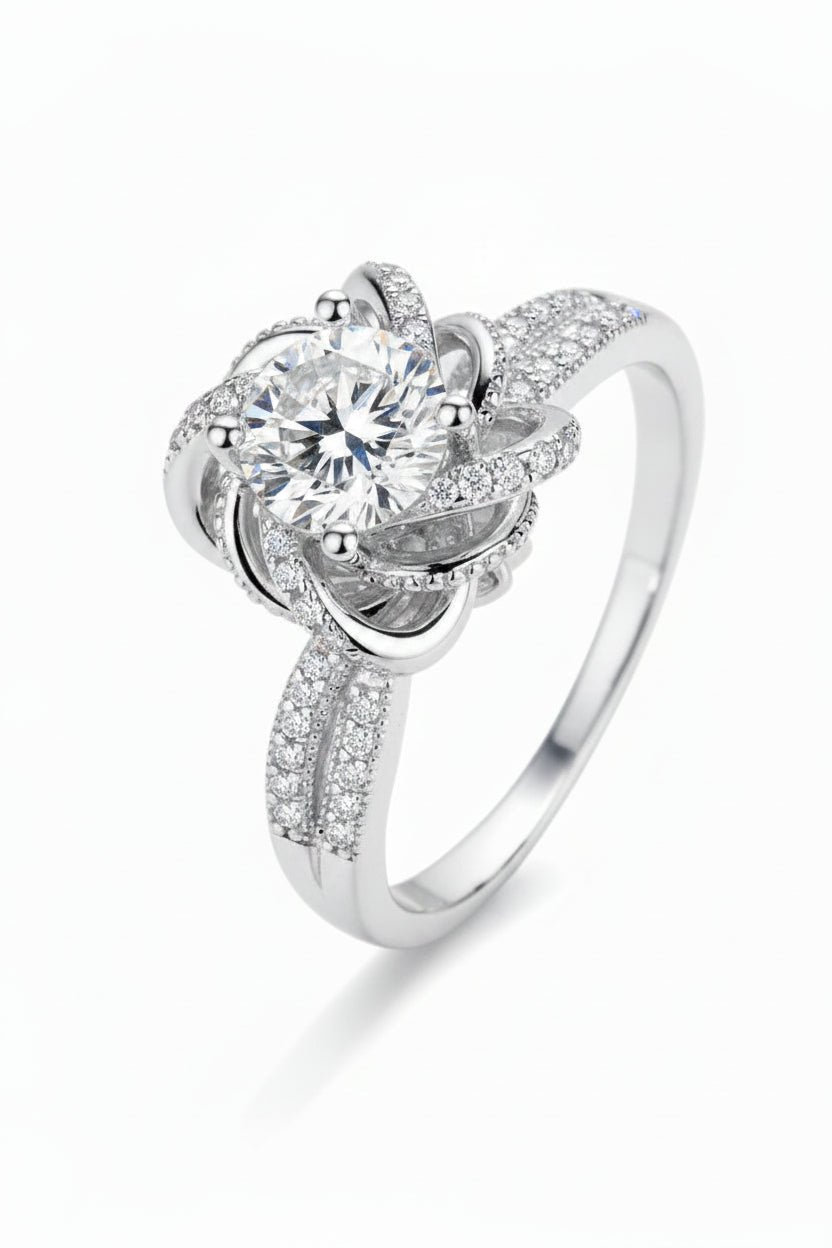 Enchanted Floral Halo: A 1-Carat Round VVS1 Moissanite Masterpiece | RING | Moissanite Shine
