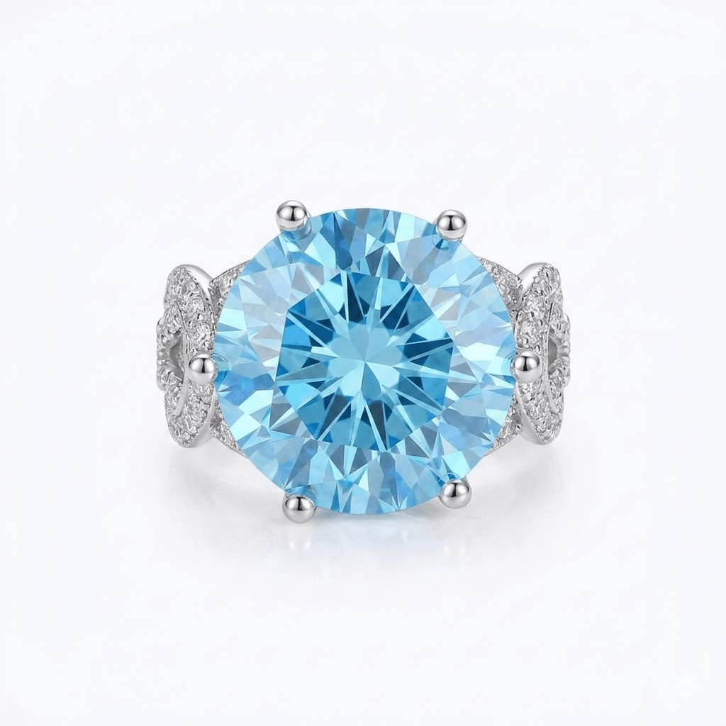 Luxury 10 Carat Turquoise Blue Moissanite Solitaire Ring – Round Cut VVS1 Modern Infinity Pave Wedding Band (GRA Certified) | RING | Moissanite Shine