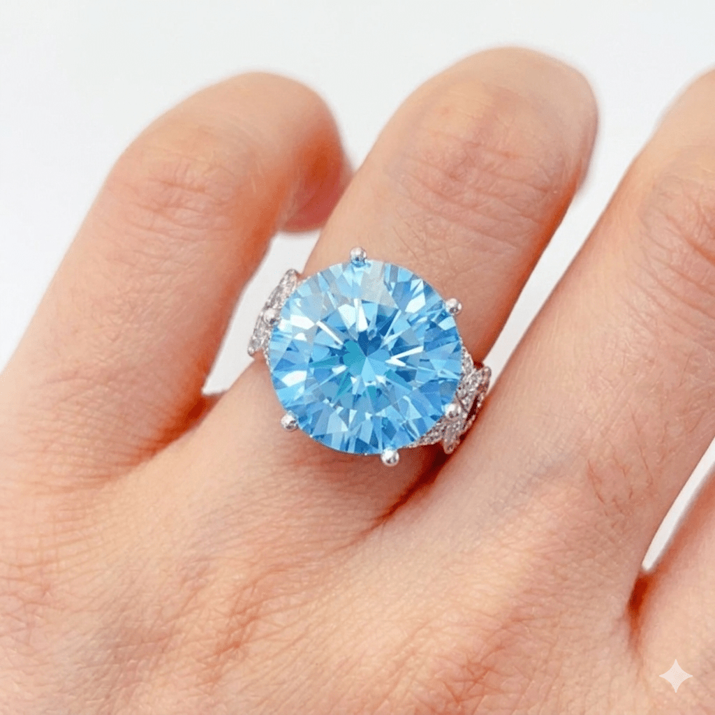 Luxury 10 Carat Turquoise Blue Moissanite Solitaire Ring – Round Cut VVS1 Modern Infinity Pave Wedding Band (GRA Certified) | RING | Moissanite Shine