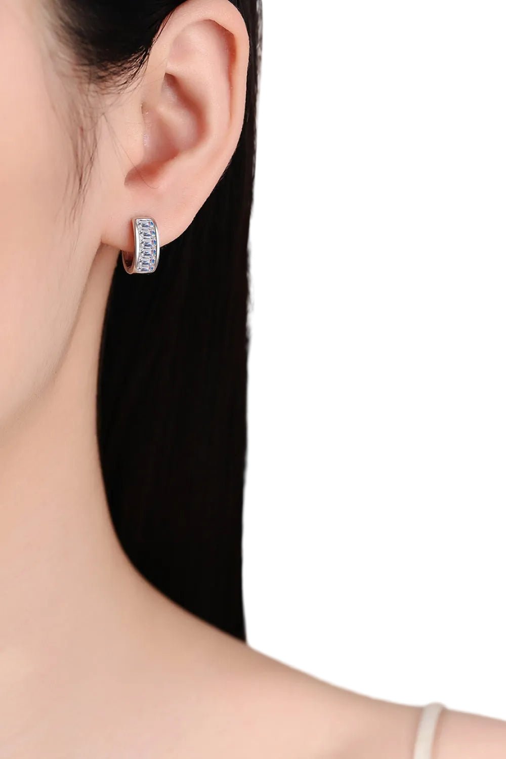 Luxury 1.8 TCW Emerald Cut Moissanite Elegant Huggie Earrings – VVS1 D Color Modern Rhodium Plated Channel Set Hoop Hoops (GRA Certified) | Earrings | Moissanite Shine
