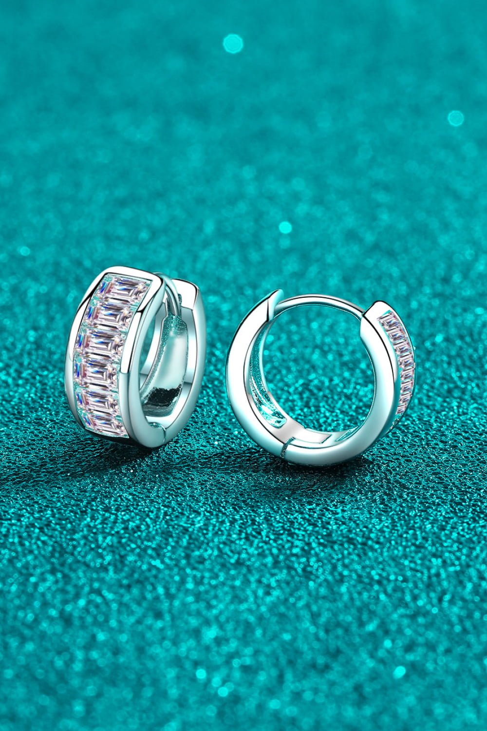 Luxury 1.8 TCW Emerald Cut Moissanite Elegant Huggie Earrings – VVS1 D Color Modern Rhodium Plated Channel Set Hoop Hoops (GRA Certified) | Earrings | Moissanite Shine