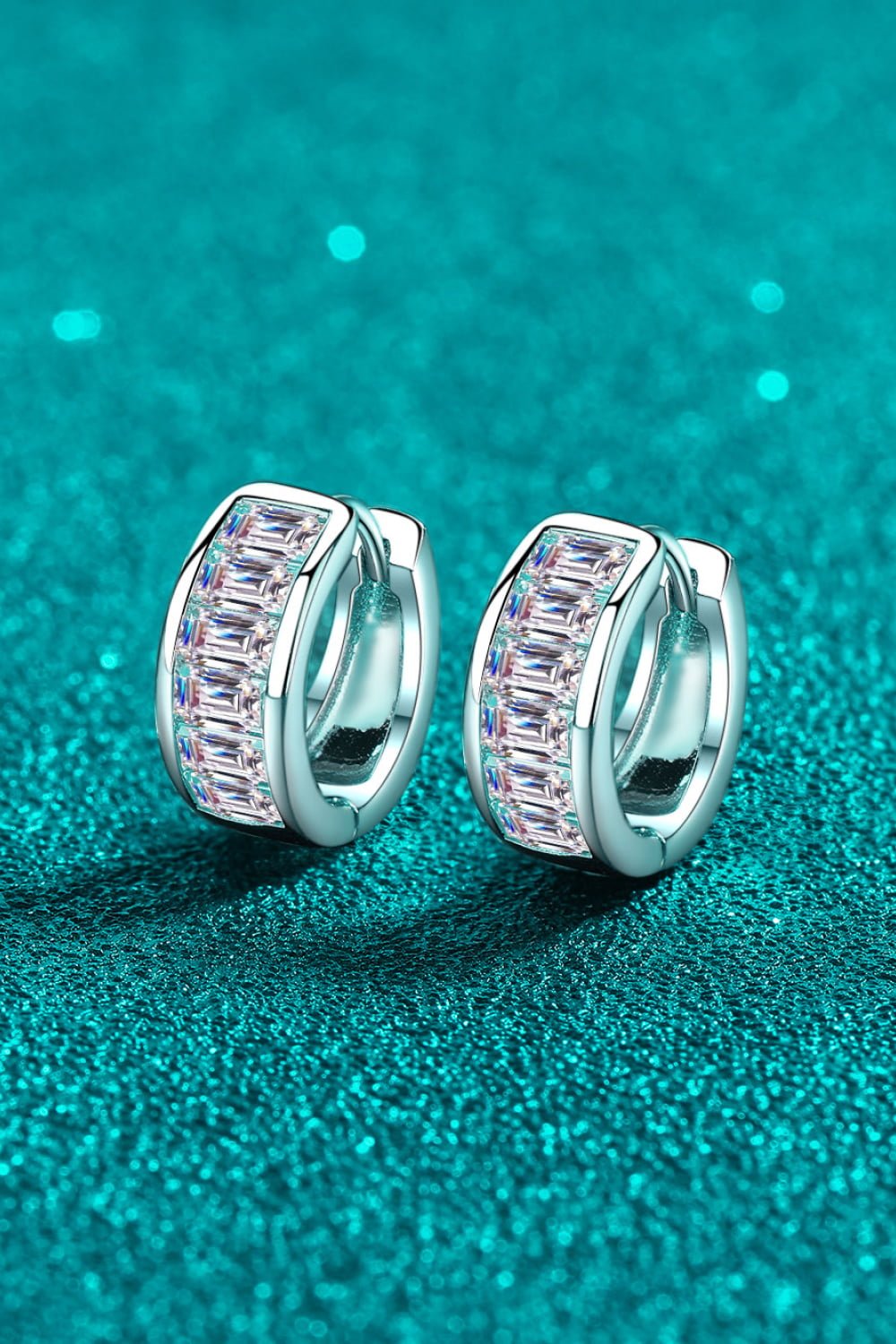 Luxury 1.8 TCW Emerald Cut Moissanite Elegant Huggie Earrings – VVS1 D Color Modern Rhodium Plated Channel Set Hoop Hoops (GRA Certified) | Earrings | Moissanite Shine