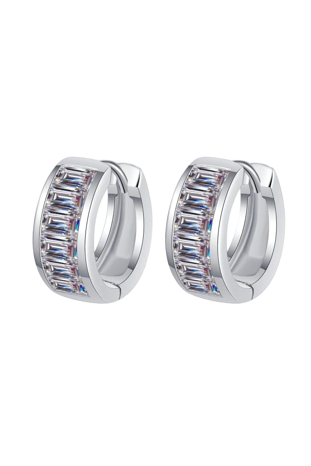 Luxury 1.8 TCW Emerald Cut Moissanite Elegant Huggie Earrings – VVS1 D Color Modern Rhodium Plated Channel Set Hoop Hoops (GRA Certified) | Earrings | Moissanite Shine