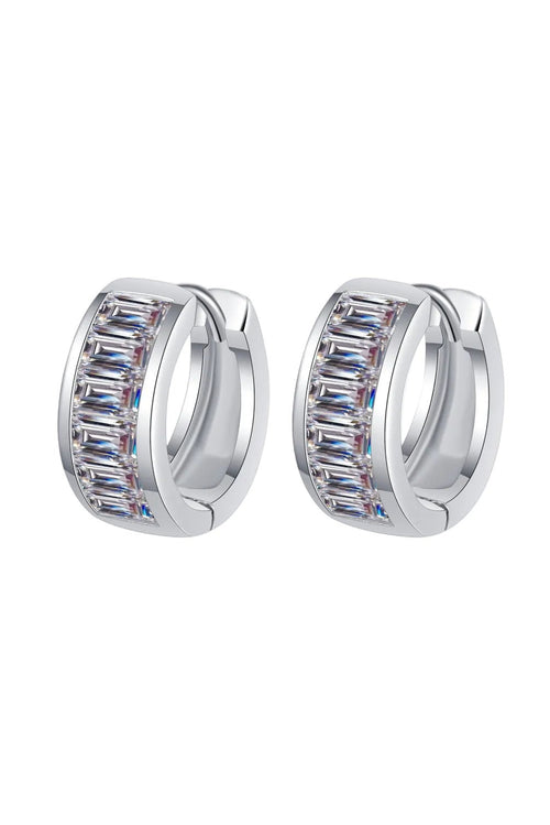 Luxury 1.8 TCW Emerald Cut Moissanite Elegant Huggie Earrings – VVS1 D Color Modern Rhodium Plated Channel Set Hoop Hoops (GRA Certified) | Earrings | Moissanite Shine