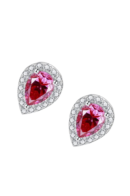 Luxury 2 Carat Pink Teardrop Moissanite Stud Earrings – Pear Cut VVS1 D - Pink Modern Platinum Plated Minimalist Fine Jewelry (GRA Certified) | | Moissanite Shine