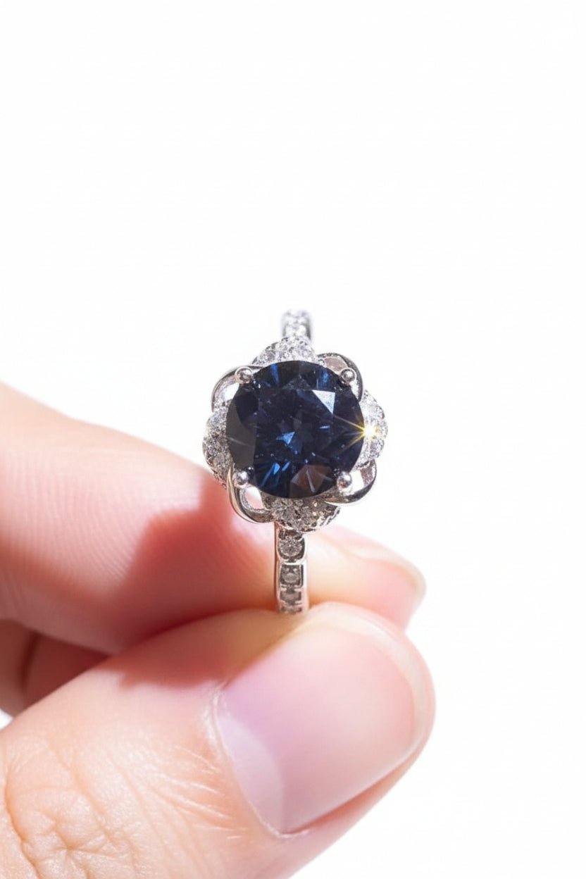 Luxury 2 Carat Round Brilliant Cut Black Moissanite Solitaire Engagement Ring – Flawless VVS1 Deep Jet Black Modern Platinum Plated Premium Classic Wedding Anniversary Band (GRA Certified) | RING | Moissanite Shine