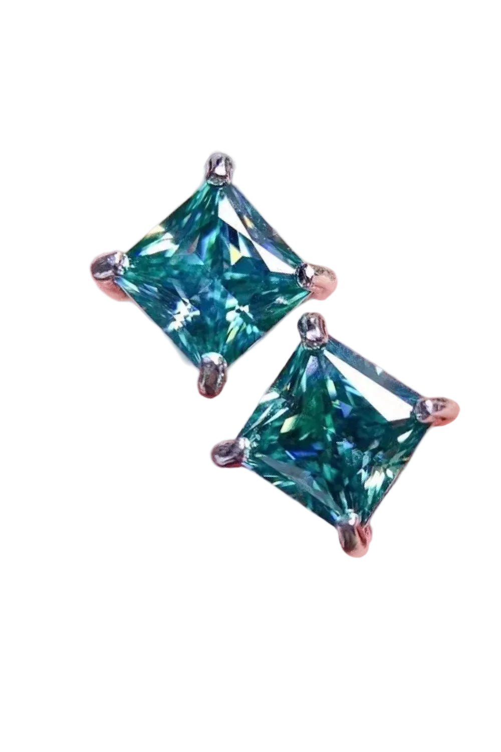 Luxury 2 Carat Royal Green Square Princess Cut Moissanite Stud Earrings – VVS1 Flawless Vivid Green Modern Minimalist Premium Platinum Plated Basket Studs (GRA Certified) | Earrings | Moissanite Shine