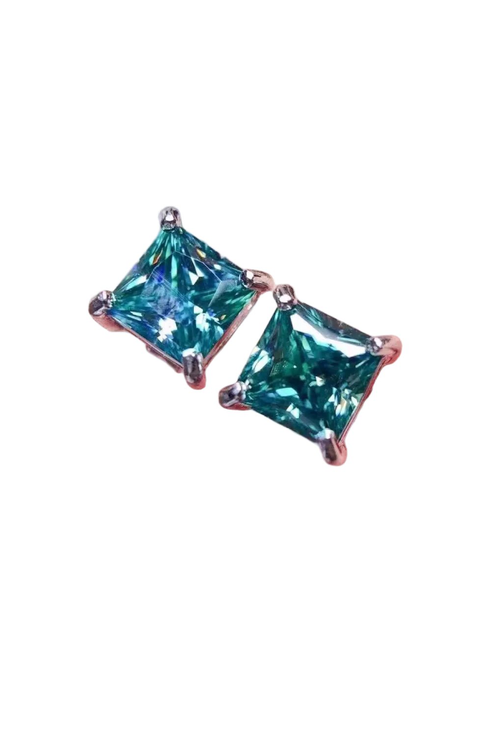 Luxury 2 Carat Royal Green Square Princess Cut Moissanite Stud Earrings – VVS1 Flawless Vivid Green Modern Minimalist Premium Platinum Plated Basket Studs (GRA Certified) | Earrings | Moissanite Shine